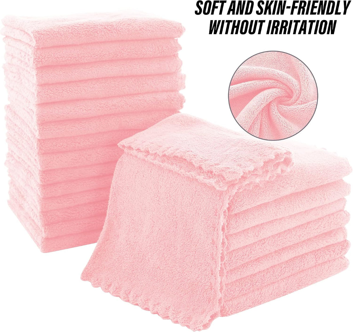 Ultra Soft Premium Washcloths Set - 12 x 12 inches - 24 Pack - Quick Drying - Highly Absorbent Coral Velvet Bathroom Wash Clothes - Use as Bath, Spa, Facial, Fingertip Towel (Pink)