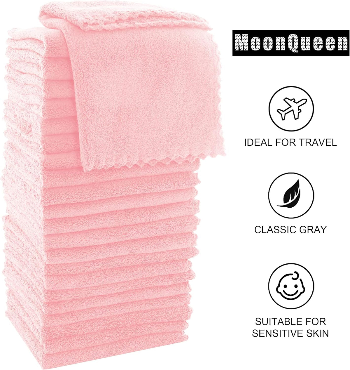 Ultra Soft Premium Washcloths Set - 12 x 12 inches - 24 Pack - Quick Drying - Highly Absorbent Coral Velvet Bathroom Wash Clothes - Use as Bath, Spa, Facial, Fingertip Towel (Pink)