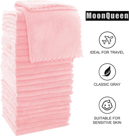 Ultra Soft Premium Washcloths Set - 12 x 12 inches - 24 Pack - Quick Drying - Highly Absorbent Coral Velvet Bathroom Wash Clothes - Use as Bath, Spa, Facial, Fingertip Towel (Pink)