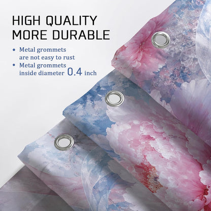 Peony Shower Curtain, Romantic Elegant Ribbons Floral Spring Peach Waterproof Fabric Toile Cloth Shower Curtains for Bathroom Bathtub Apartment Decor 72x72 Inch