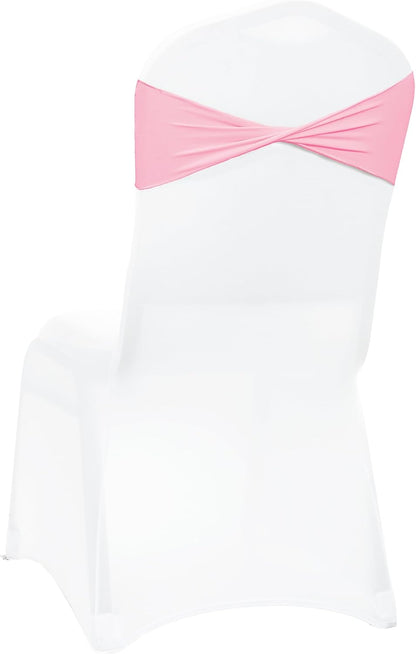 Pack of 25 PCS | Pink | Spandex Chair Sashes Bows Without Buckle | Stretch Elastic Banquet Universal Folding Chair Band Tie with for Wedding Party Conference Celebration Event Decoration