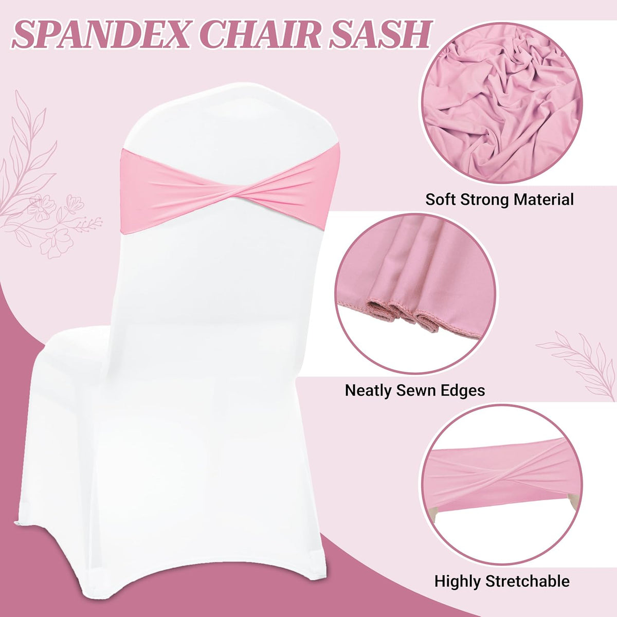 Pack of 25 PCS | Pink | Spandex Chair Sashes Bows Without Buckle | Stretch Elastic Banquet Universal Folding Chair Band Tie with for Wedding Party Conference Celebration Event Decoration