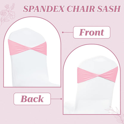 Pack of 25 PCS | Pink | Spandex Chair Sashes Bows Without Buckle | Stretch Elastic Banquet Universal Folding Chair Band Tie with for Wedding Party Conference Celebration Event Decoration