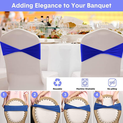 Pack of 25 PCS | Pink | Spandex Chair Sashes Bows Without Buckle | Stretch Elastic Banquet Universal Folding Chair Band Tie with for Wedding Party Conference Celebration Event Decoration