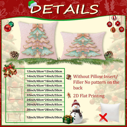 Christmas Tree Throw Pillow Covers Set of 2, Festive Fanciful Bows Polka Dots Xmas Peach with Hidden Zipper Cushion Covers Pillow for Living Room Bedroom Loft Office Car Decor 18x18 Inch