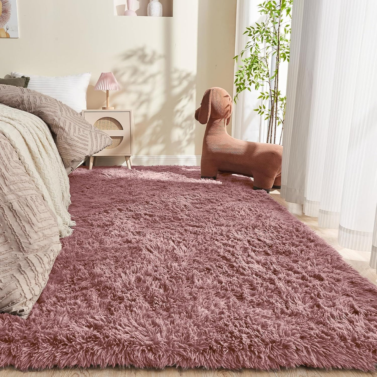 4x6 Blush Rugs for Bedroom, Ultra-Soft Fluffy Area Rugs for Living Room, 4 x 6 Shag Carpet for Nursery, Kids, Girl, Boy, Baby, Plush, Fuzzy, Shaggy, Cute Home Decor