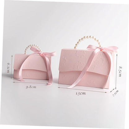 GLEAVI Flower Box Set 2pcs Small and Medium Pink Paper Boxes with Embossed Floral Pattern and Pearl Chain for Wedding Party Candy Packaging and Decoration