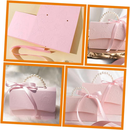 GLEAVI Flower Box Set 2pcs Small and Medium Pink Paper Boxes with Embossed Floral Pattern and Pearl Chain for Wedding Party Candy Packaging and Decoration