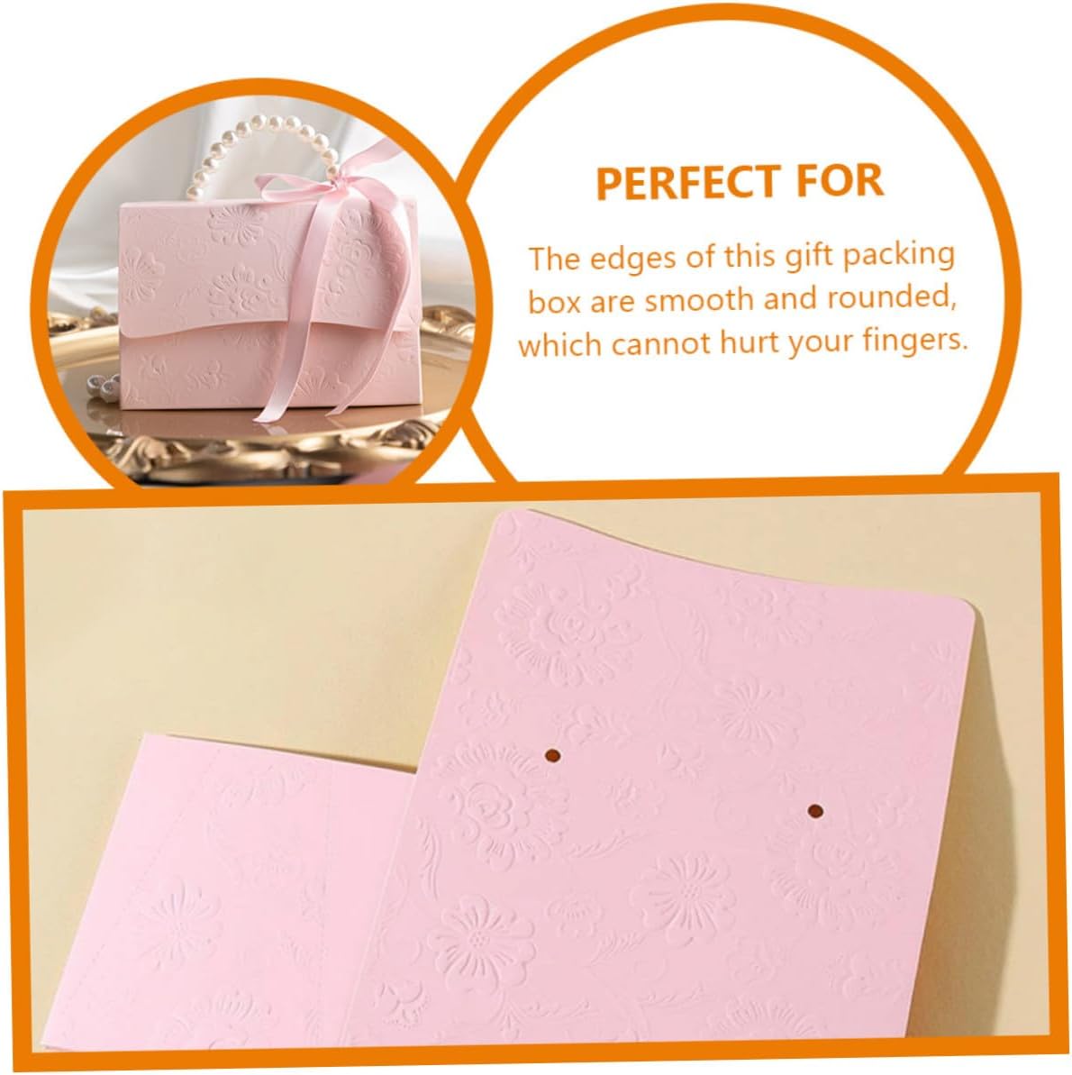 GLEAVI Flower Box Set 2pcs Small and Medium Pink Paper Boxes with Embossed Floral Pattern and Pearl Chain for Wedding Party Candy Packaging and Decoration