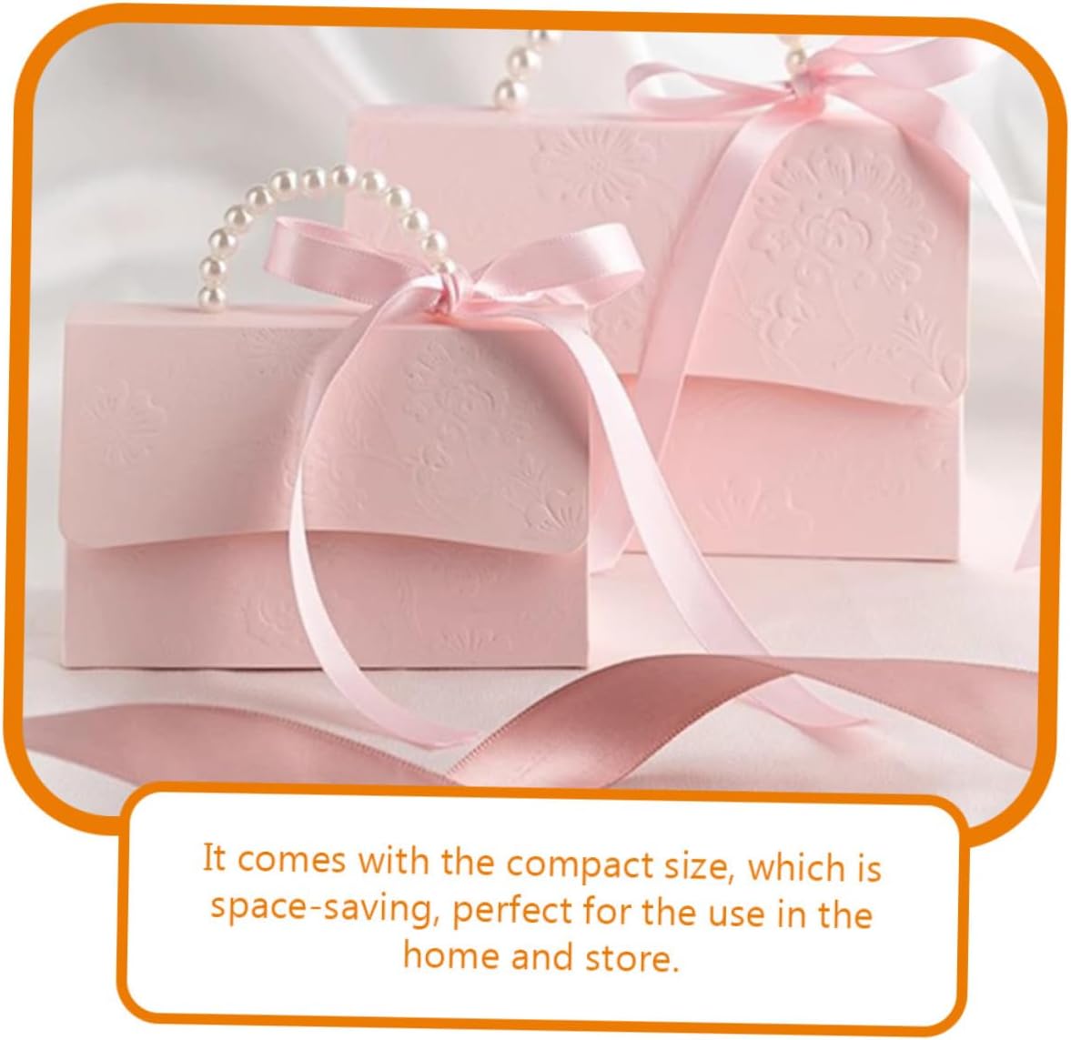 GLEAVI Flower Box Set 2pcs Small and Medium Pink Paper Boxes with Embossed Floral Pattern and Pearl Chain for Wedding Party Candy Packaging and Decoration