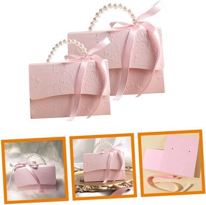 GLEAVI Flower Box Set 2pcs Small and Medium Pink Paper Boxes with Embossed Floral Pattern and Pearl Chain for Wedding Party Candy Packaging and Decoration