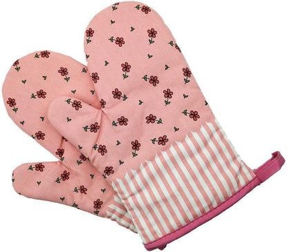 Oven Mitts, Heat Resistant Oven Gloves with Quilted Cotton Lining, Baking Mitts for Barbecue, Cooking, Baking, BBQ, Mimicrowave (Pink)