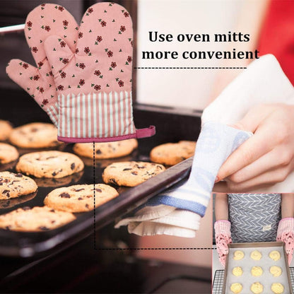 Oven Mitts, Heat Resistant Oven Gloves with Quilted Cotton Lining, Baking Mitts for Barbecue, Cooking, Baking, BBQ, Mimicrowave (Pink)