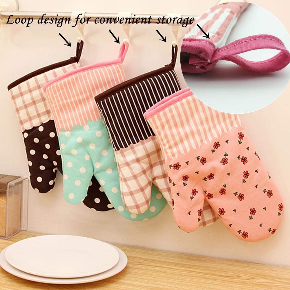Oven Mitts, Heat Resistant Oven Gloves with Quilted Cotton Lining, Baking Mitts for Barbecue, Cooking, Baking, BBQ, Mimicrowave (Pink)