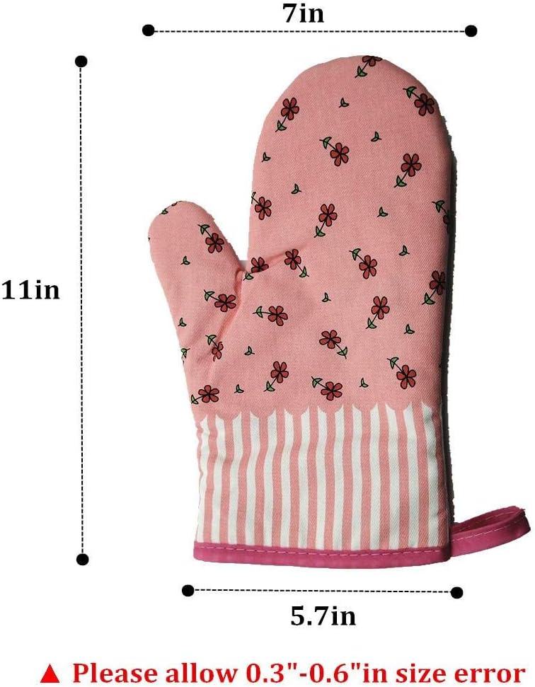 Oven Mitts, Heat Resistant Oven Gloves with Quilted Cotton Lining, Baking Mitts for Barbecue, Cooking, Baking, BBQ, Mimicrowave (Pink)