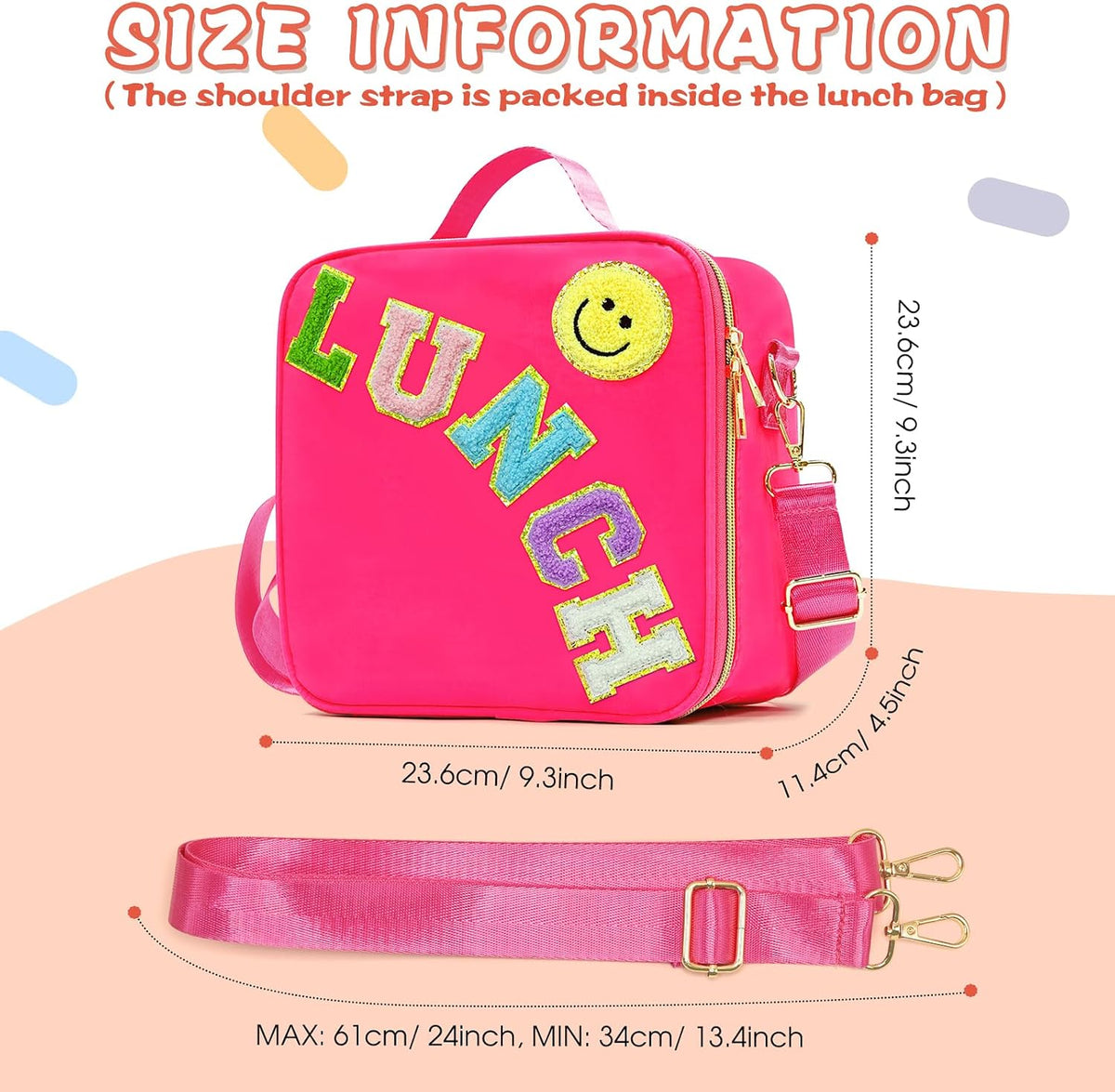 LOKFAR Insulated Lunch Bag Women Lunch Box Kids for Teen Girls Boys, Cute Preppy Lunch Boxes With Adjustable Shoulder Strap, Waterproof Nylon Lunchbox Lunch Bags for School Work Picnic (Rose Red)