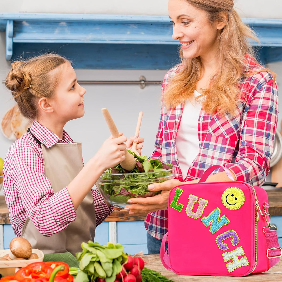 LOKFAR Insulated Lunch Bag Women Lunch Box Kids for Teen Girls Boys, Cute Preppy Lunch Boxes With Adjustable Shoulder Strap, Waterproof Nylon Lunchbox Lunch Bags for School Work Picnic (Rose Red)