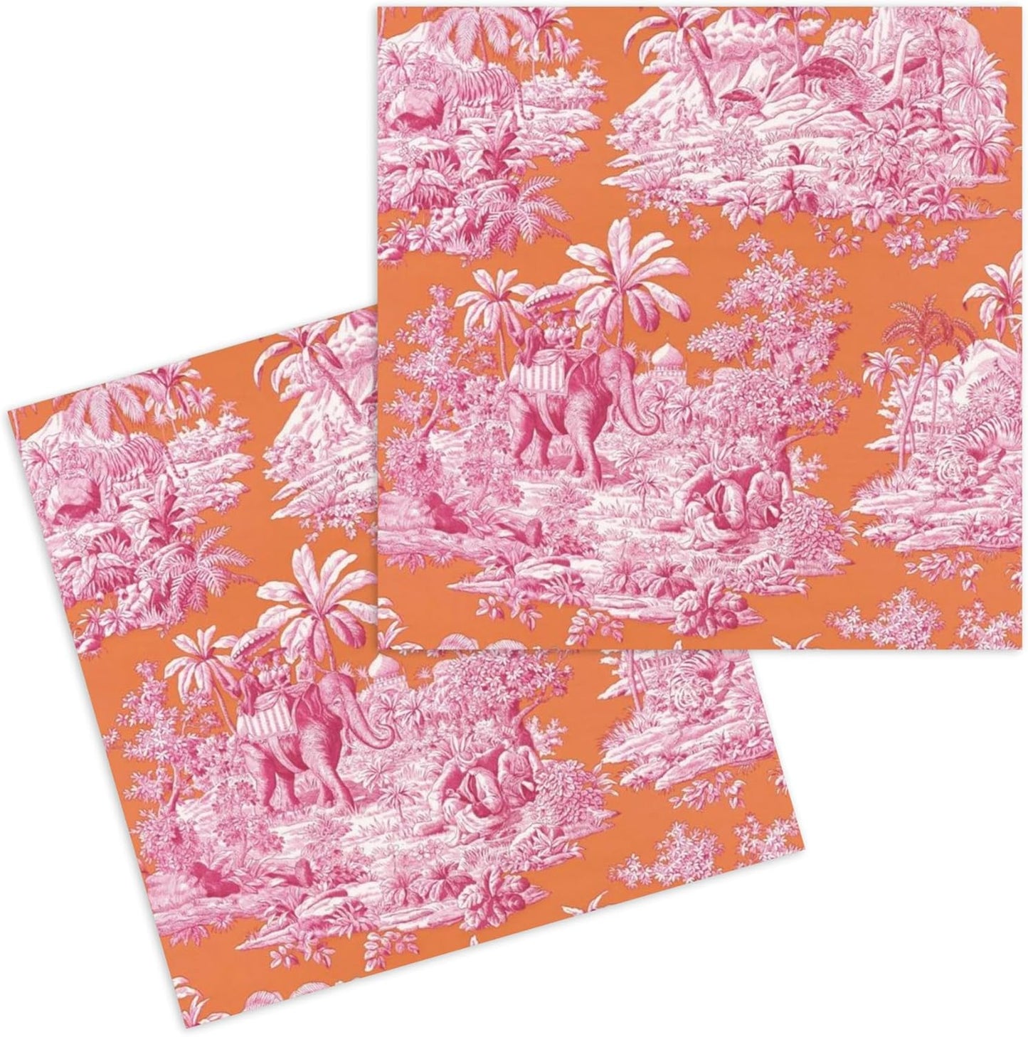 (3ply) 50ct Toile Cocktail Napkins Pink and Orange French Toile Paper Napkins Fun Cocktail Napkin set for cute orange and pink party decorations, girls baby shower