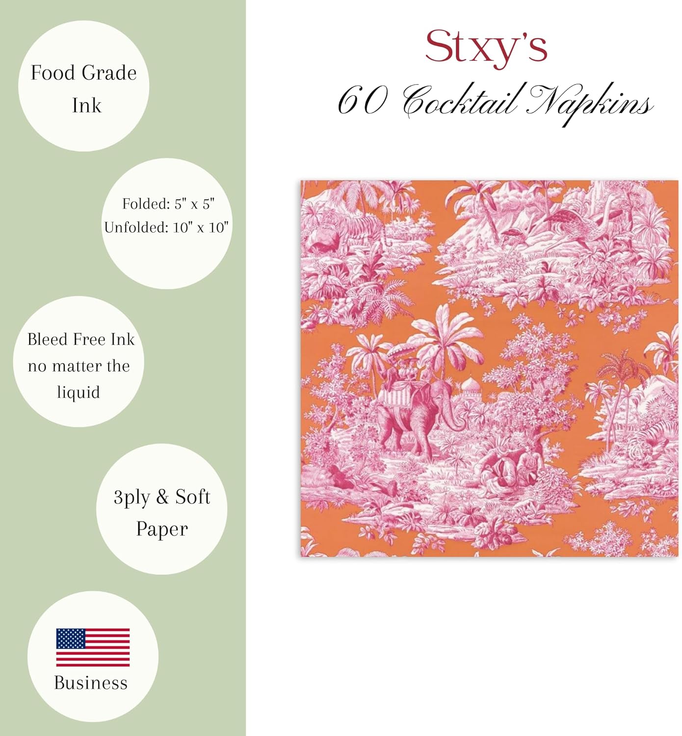 (3ply) 50ct Toile Cocktail Napkins Pink and Orange French Toile Paper Napkins Fun Cocktail Napkin set for cute orange and pink party decorations, girls baby shower