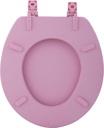 Vinyl Round Soft Toilet Seat, Adjustable Hinges Toilet Seats with Non Slip Grip Tight Bumpers, Standard Heavy Duty Plastic Bathroom Toilet Seat Close Lid Set, Pink