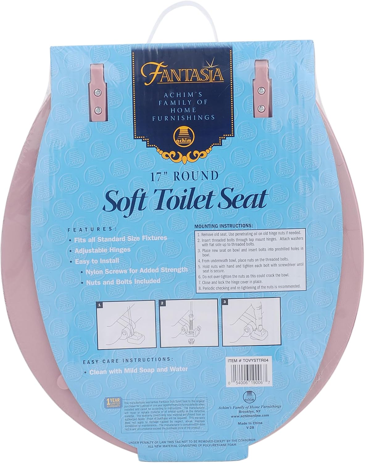 Vinyl Round Soft Toilet Seat, Adjustable Hinges Toilet Seats with Non Slip Grip Tight Bumpers, Standard Heavy Duty Plastic Bathroom Toilet Seat Close Lid Set, Pink