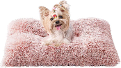 Fluffy Dog Crate Bed for Small Dogs, Plush Crate Pad, Pink