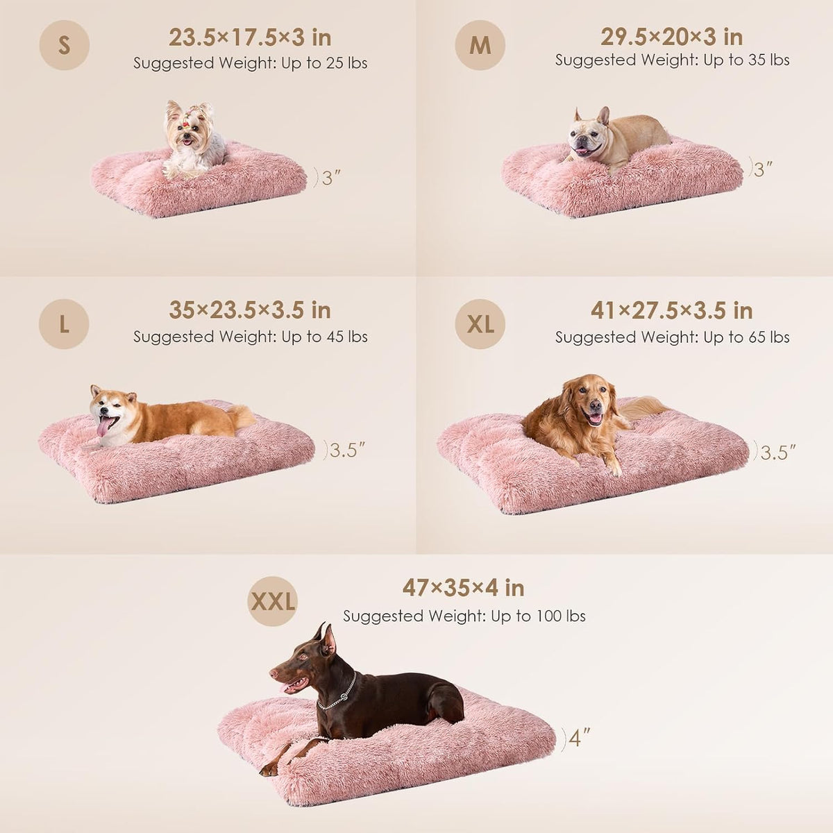 Fluffy Dog Crate Bed for Small Dogs, Plush Crate Pad, Pink