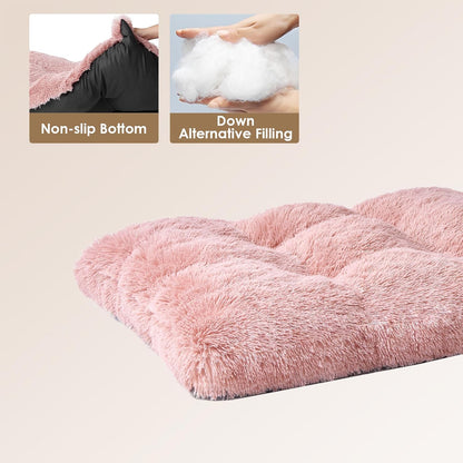 Fluffy Dog Crate Bed for Small Dogs, Plush Crate Pad, Pink