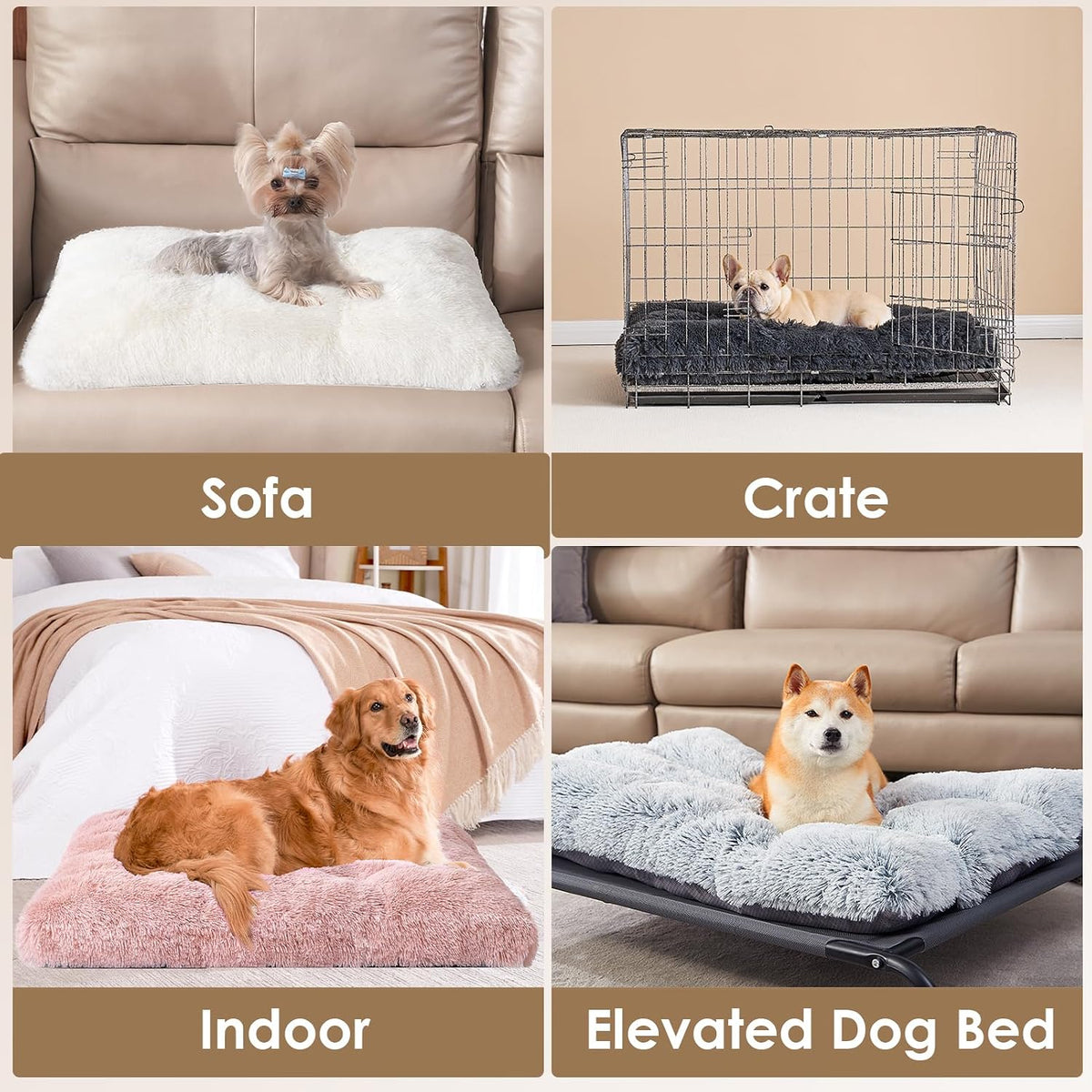 Fluffy Dog Crate Bed for Small Dogs, Plush Crate Pad, Pink