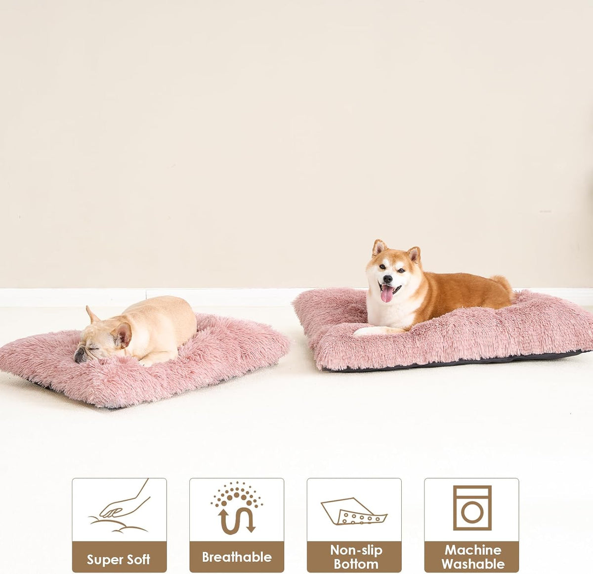 Fluffy Dog Crate Bed for Small Dogs, Plush Crate Pad, Pink