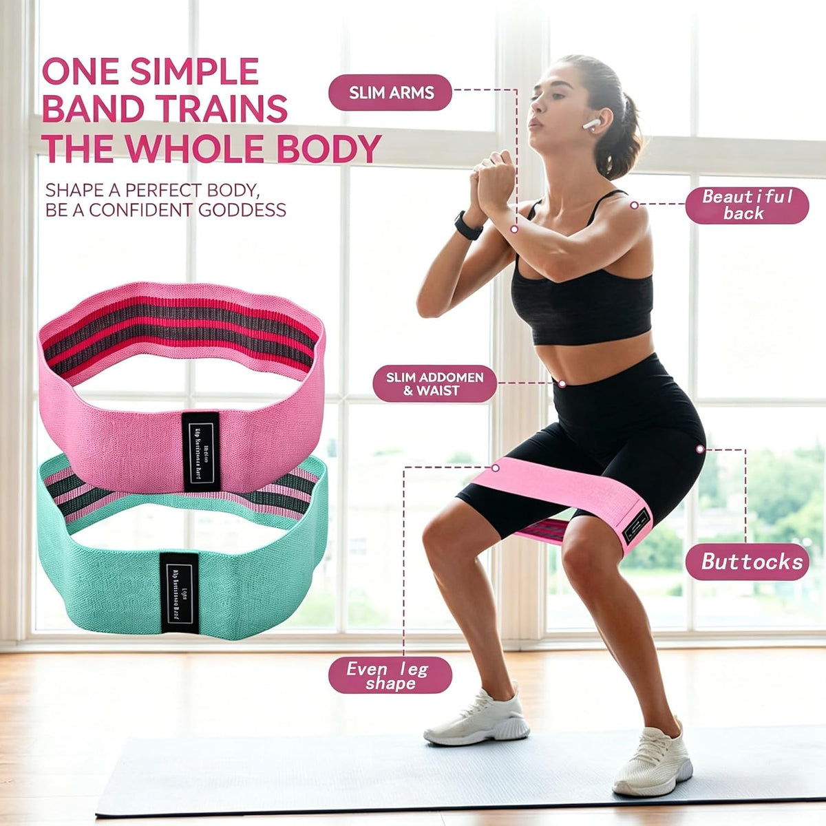Yoga Stretch Bands Fitness Resistance Bands Set of 3 Lightweight Medium Triple Resistance Green Pink Purple for Sports Workout