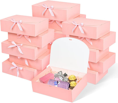 12Pack Pink Gift Boxes with Lids, 12×9.8×3.1 Inch Groomsmen Proposal Box, Luxury Pink Gift Box with Ribbon for Wedding, Birthday, Party, Christmas, Bridesmaid, Graduation Gift