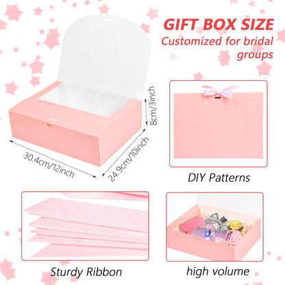 12Pack Pink Gift Boxes with Lids, 12×9.8×3.1 Inch Groomsmen Proposal Box, Luxury Pink Gift Box with Ribbon for Wedding, Birthday, Party, Christmas, Bridesmaid, Graduation Gift
