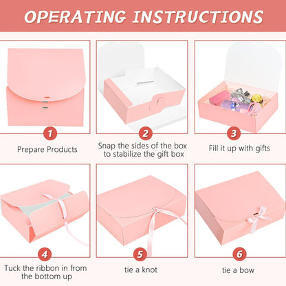 12Pack Pink Gift Boxes with Lids, 12×9.8×3.1 Inch Groomsmen Proposal Box, Luxury Pink Gift Box with Ribbon for Wedding, Birthday, Party, Christmas, Bridesmaid, Graduation Gift