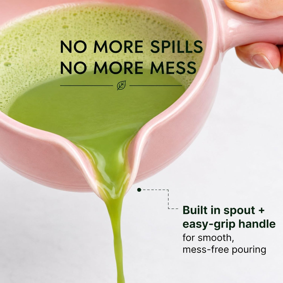 Patented Matcha Bowl Set with Handle & Spout - Spill-Free Pouring | Complete Matcha Set for Beginners | Includes Bamboo Whisk, Scoop & Stand (Pink Blossom - Soft Pink)