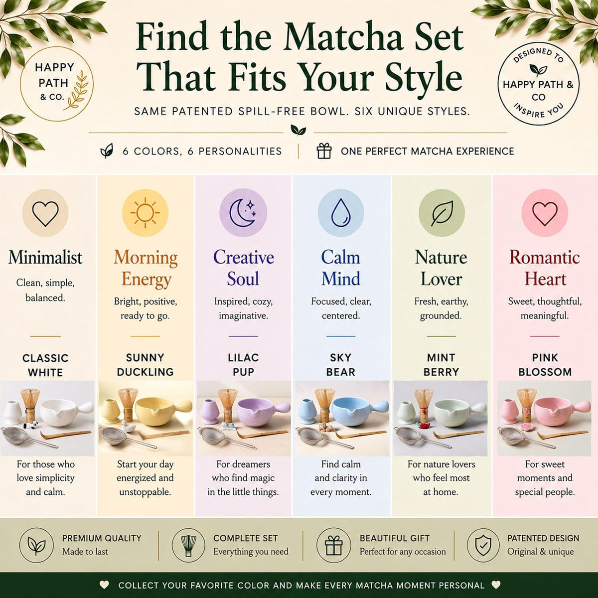 Patented Matcha Bowl Set with Handle & Spout - Spill-Free Pouring | Complete Matcha Set for Beginners | Includes Bamboo Whisk, Scoop & Stand (Pink Blossom - Soft Pink)