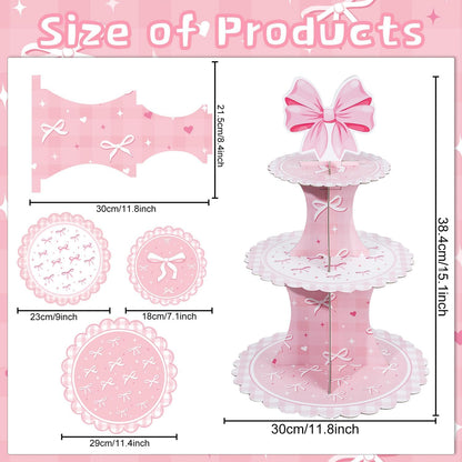 Keluna Pink Bow Party Decorations - Reusable Conquette Birthday Decorations Party Supplies Pink Bow 3 Tier Cupcake Stand Conquette Party Decor for Birthday Decor Baby Shower Gender Reveal