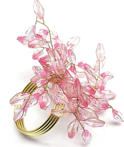 Napkin Rings Set of 12 for Dining Table Decoration Parties Everyday Metal Napkin Holder Leaf Pink (Pack of 12)