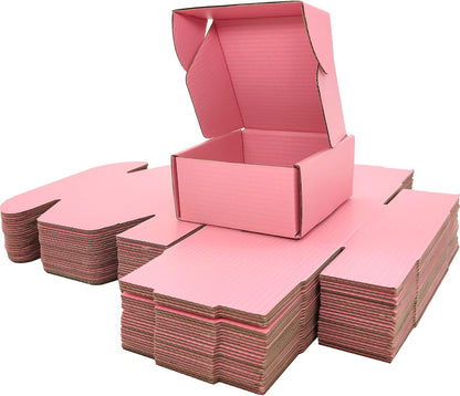 4x4x2 Shipping Boxes Set of 25, Pink Mailer Corrugated Cardboard Box