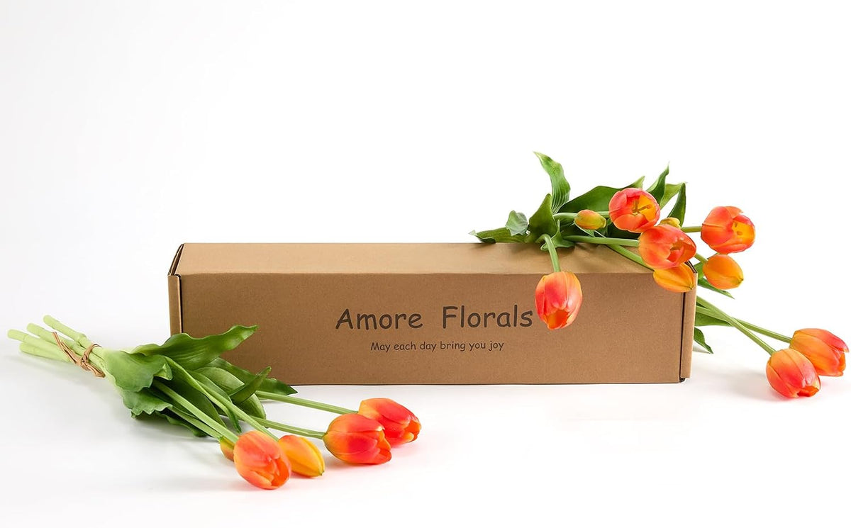 15 Pcs Orange tulips artificial flowers faux tulips real touch Latex