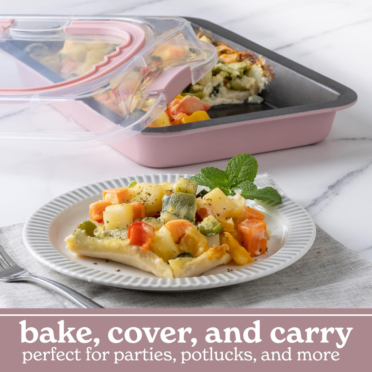 Baking Pans Set - 10 Piece Non-Stick Cake Pans with Carry Lids for Easy Storage & Travel, Perfect for Parties - Stackable, Pink