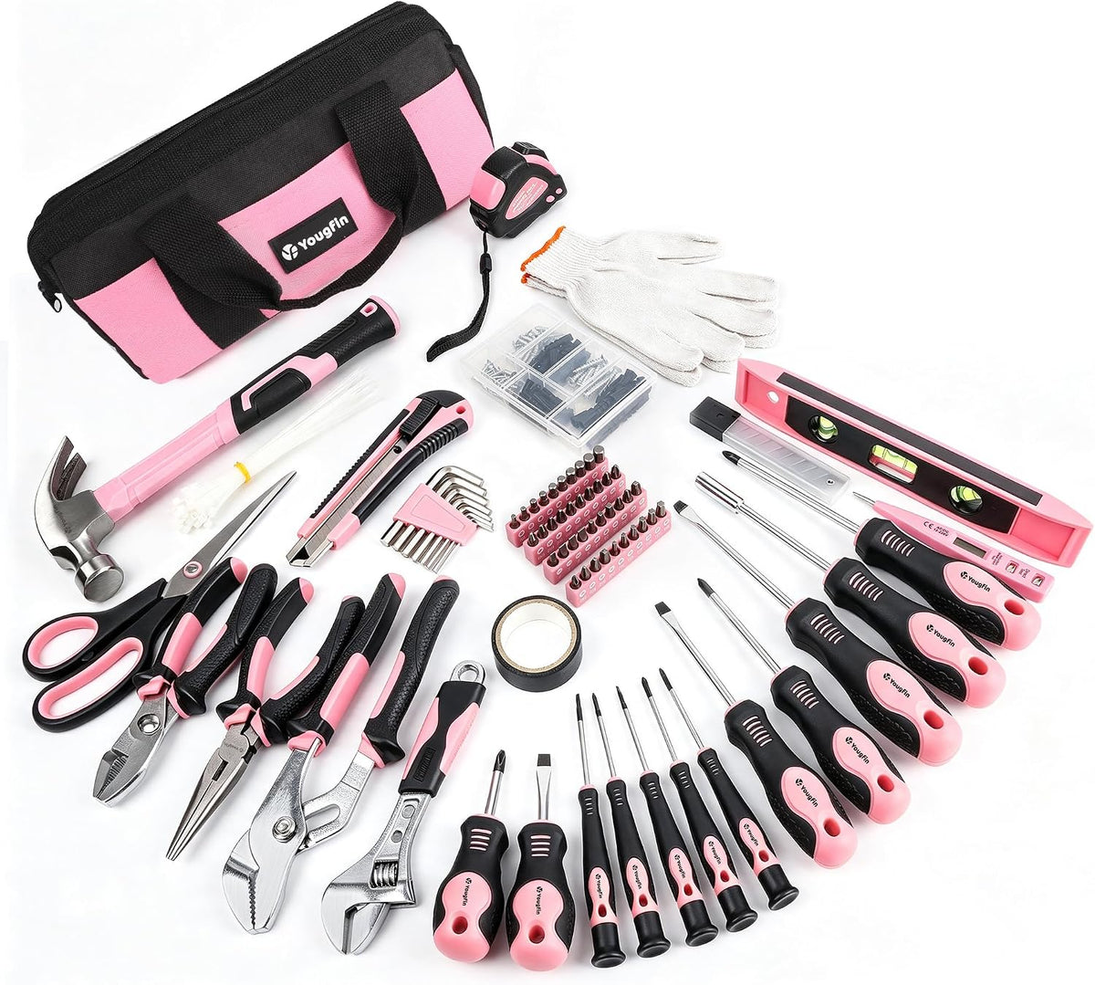 215-Piece Pink Home Tool Kit with Storage Bag for DIY