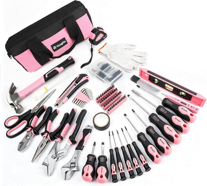 215-Piece Pink Home Tool Kit with Storage Bag for DIY