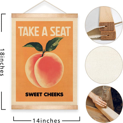 Take a Seat Sweet Cheeks Wall Art Decor,18.5x14Inch Peach Canvas Print Art Poster,Humor Amusing Toilet Wall Hanging Decor for Bathroom,Funny Gift for Friends (Orange-peach)