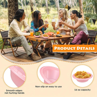24 Pack 16oz Pink Disposable Plastic Bowls Dessert, Ice Cream, Salad, Soup Serving Cups for Party, Picnic, Food Snacks (Pink)