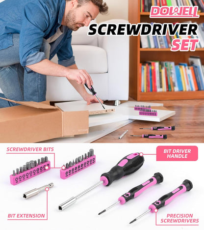 Pink Tool Kit 140PCS for Women, Girls, Ladies, Household Tool Set