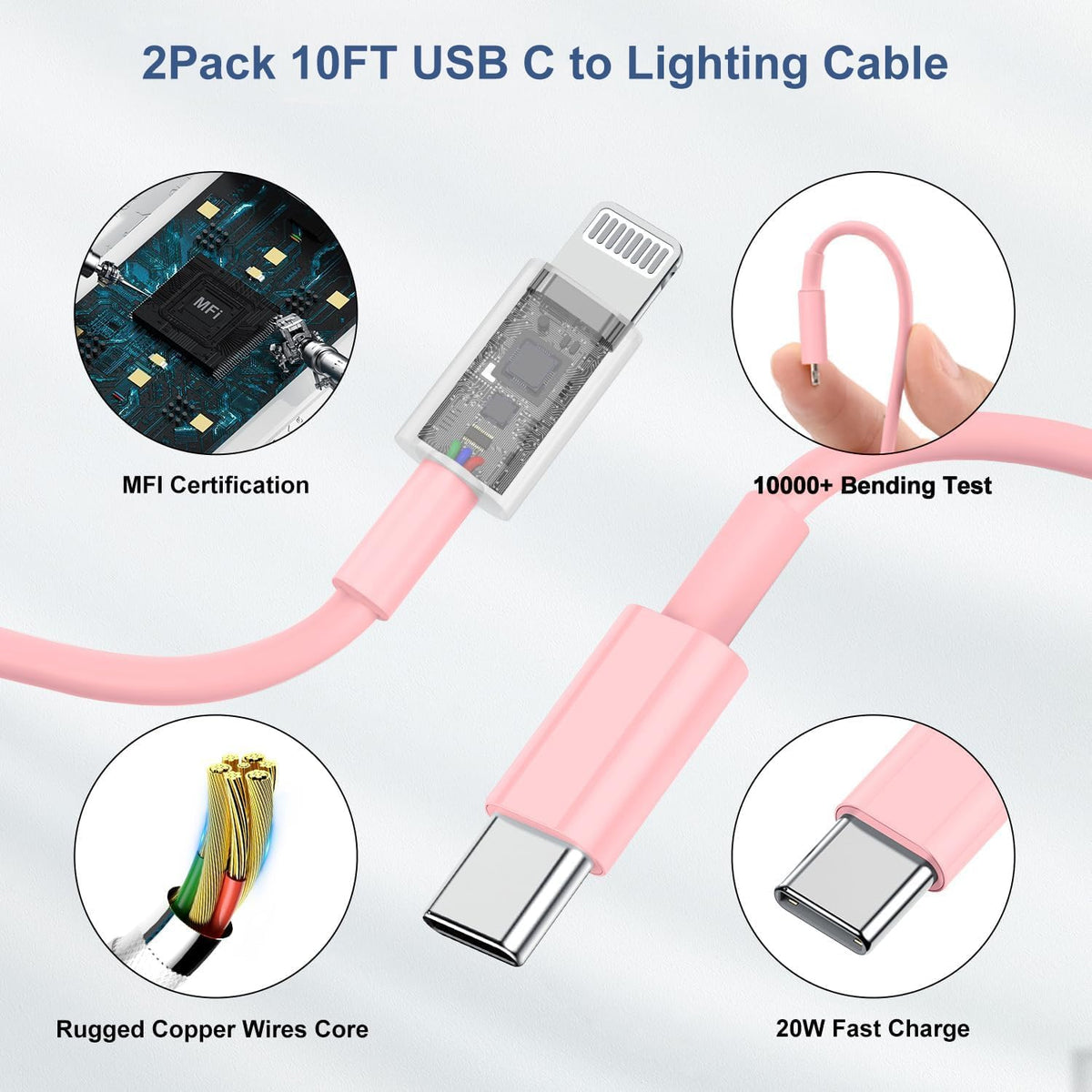 Phone Charger Fast Charging 10 FT for iPhone 14 13 Charger 2-Pack