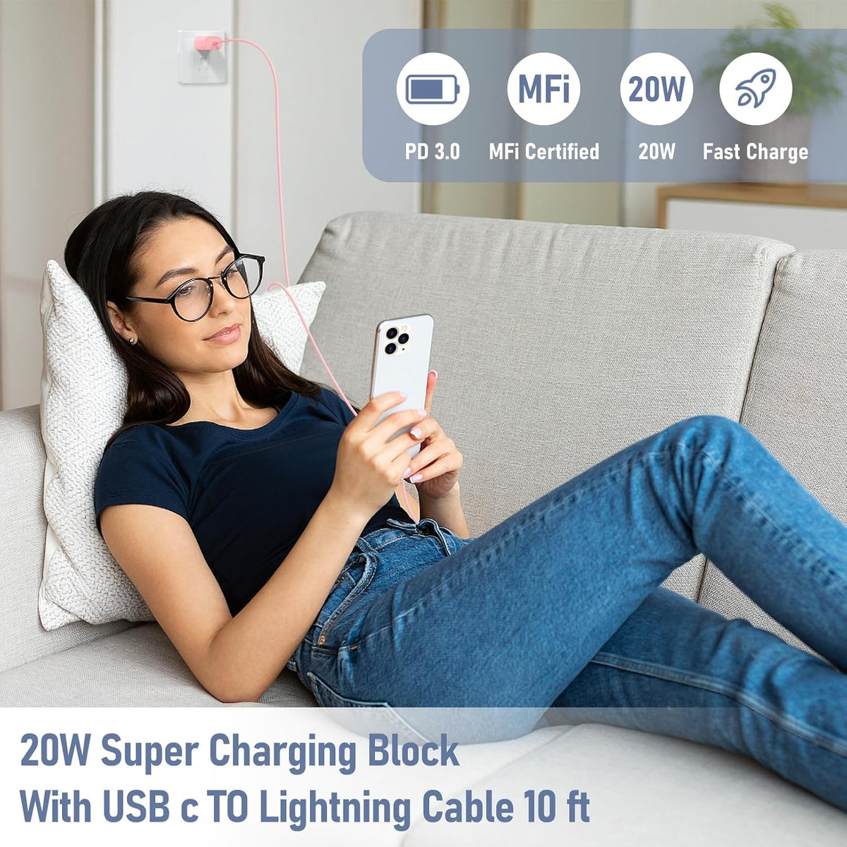 Phone Charger Fast Charging 10 FT for iPhone 14 13 Charger 2-Pack