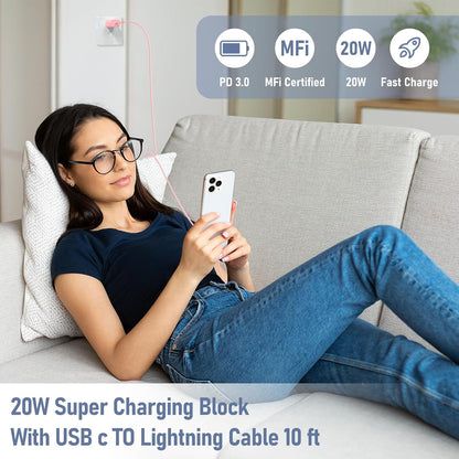 Phone Charger Fast Charging 10 FT for iPhone 14 13 Charger 2-Pack