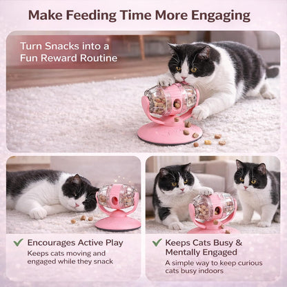 Cat Treat Dispenser Toy, Slow Feeder for Dry Food & Treats, Interactive Rotating Barrel Cat Toys for Indoor Cats &Puppies, Kitten Enrichment Funny Toy(Pink)